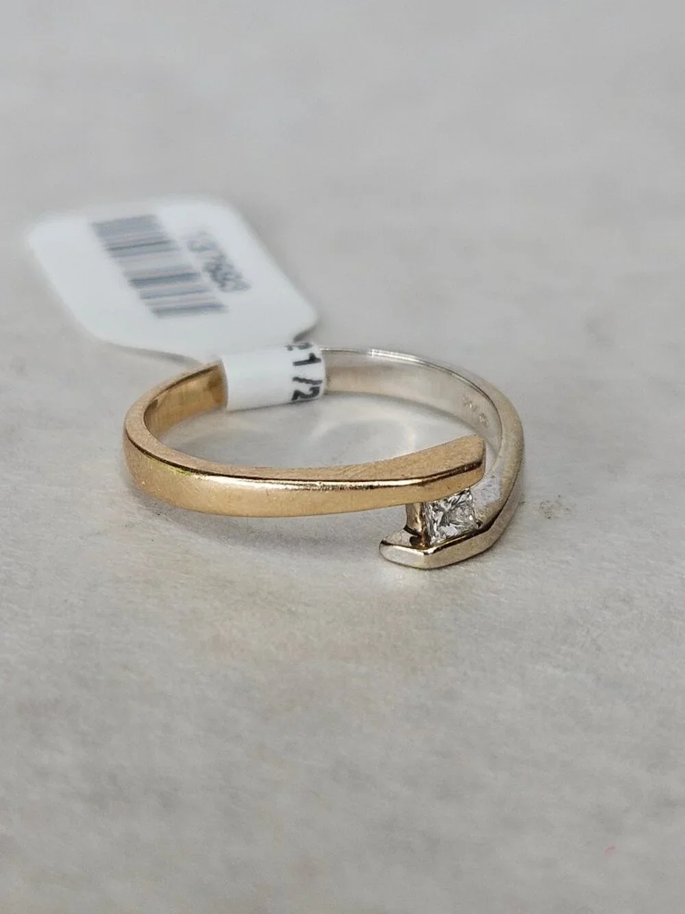 14K 2 Tone White Yellow Gold Princess Cut Diamond Tension Set Bypass Ring Size 6